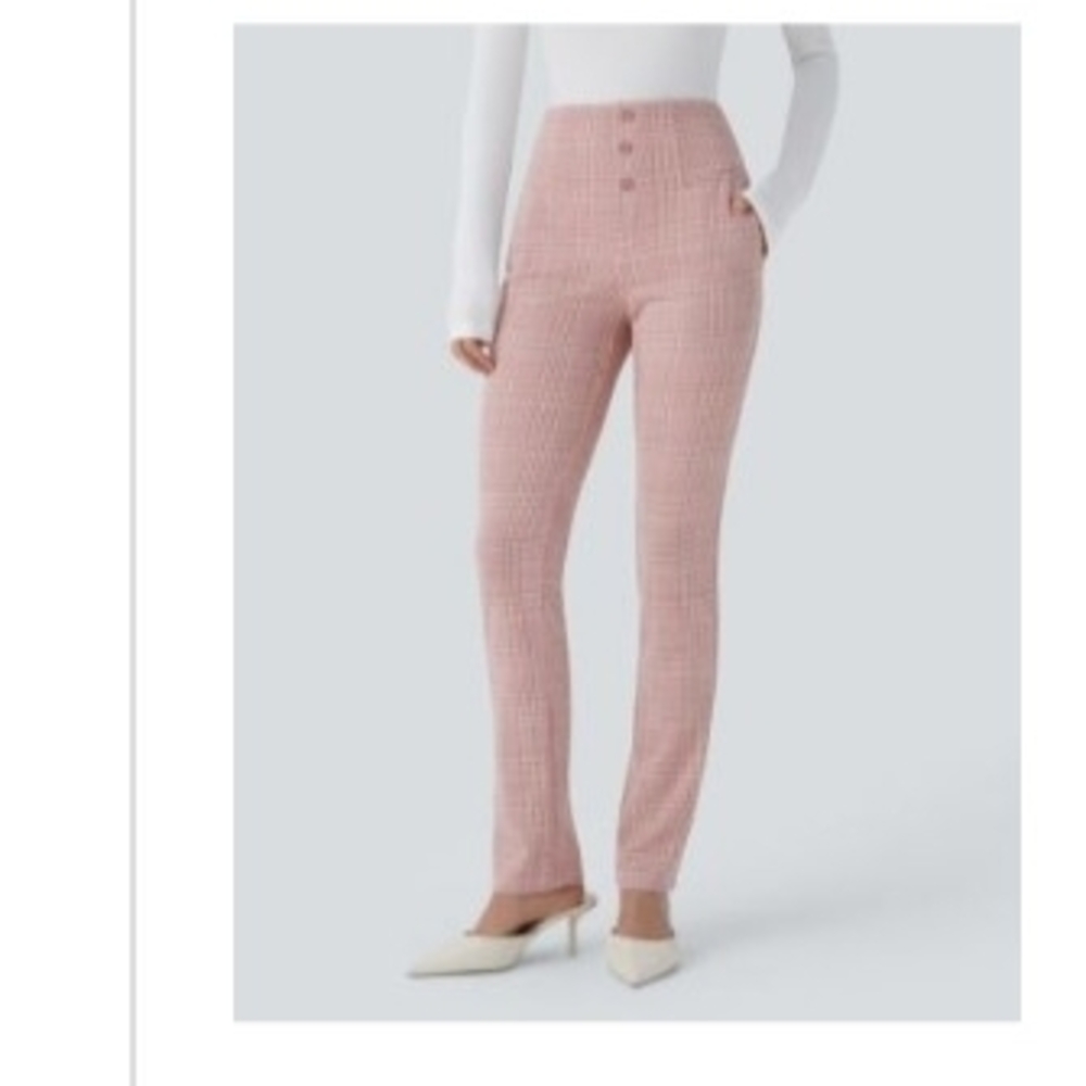 HALARA Pink Checkered Straight Leg Pants